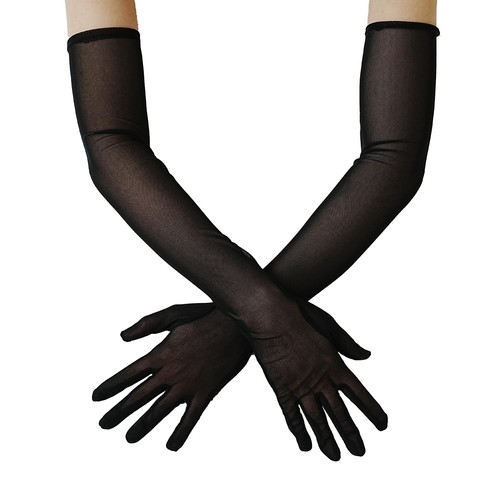 Black long tulle gloves - tulle,