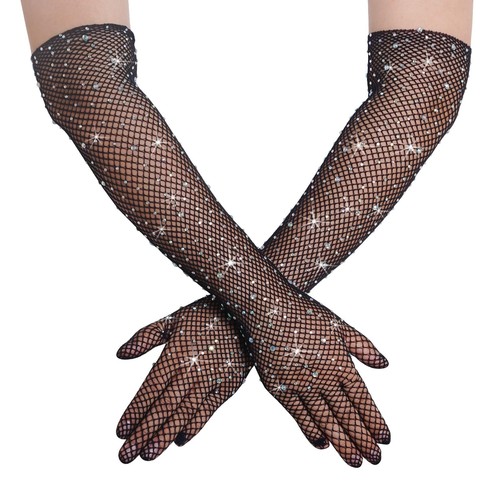 Rhinestone fishnet long gloves - fishnet,